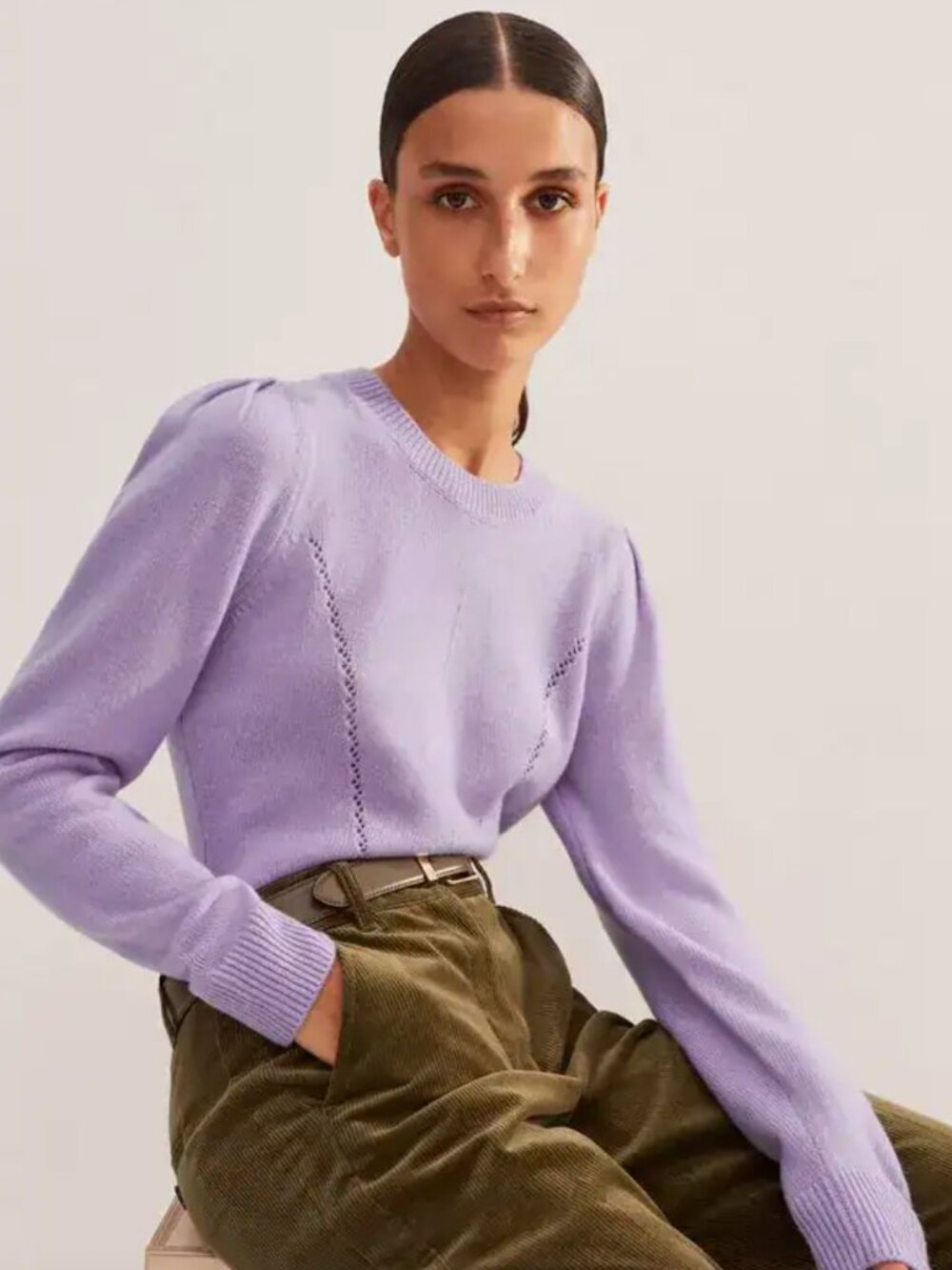 NWT ME+EM Cashmere Pouf Sleeve Jumper Sweater (Light Lupin Lilac) - Medium